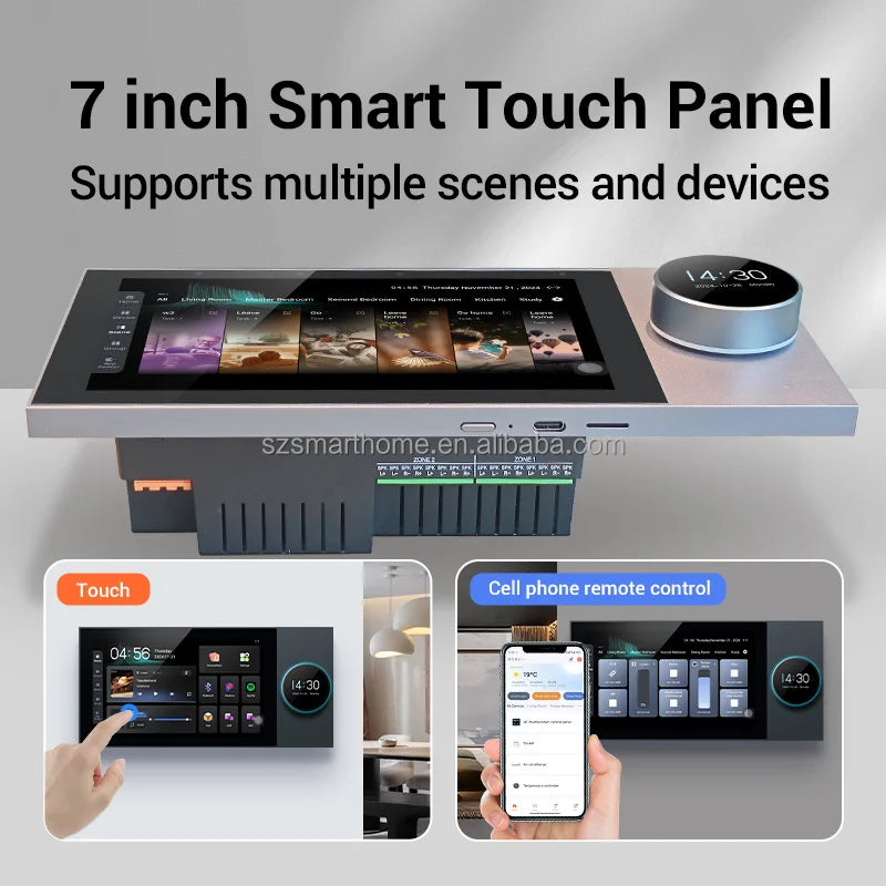 7 Inch Tuya Zigbee Smart Home Panel with Blue-Tooth Ceiling Speakers Touch Screen WiFi for Home Theater Ceiling