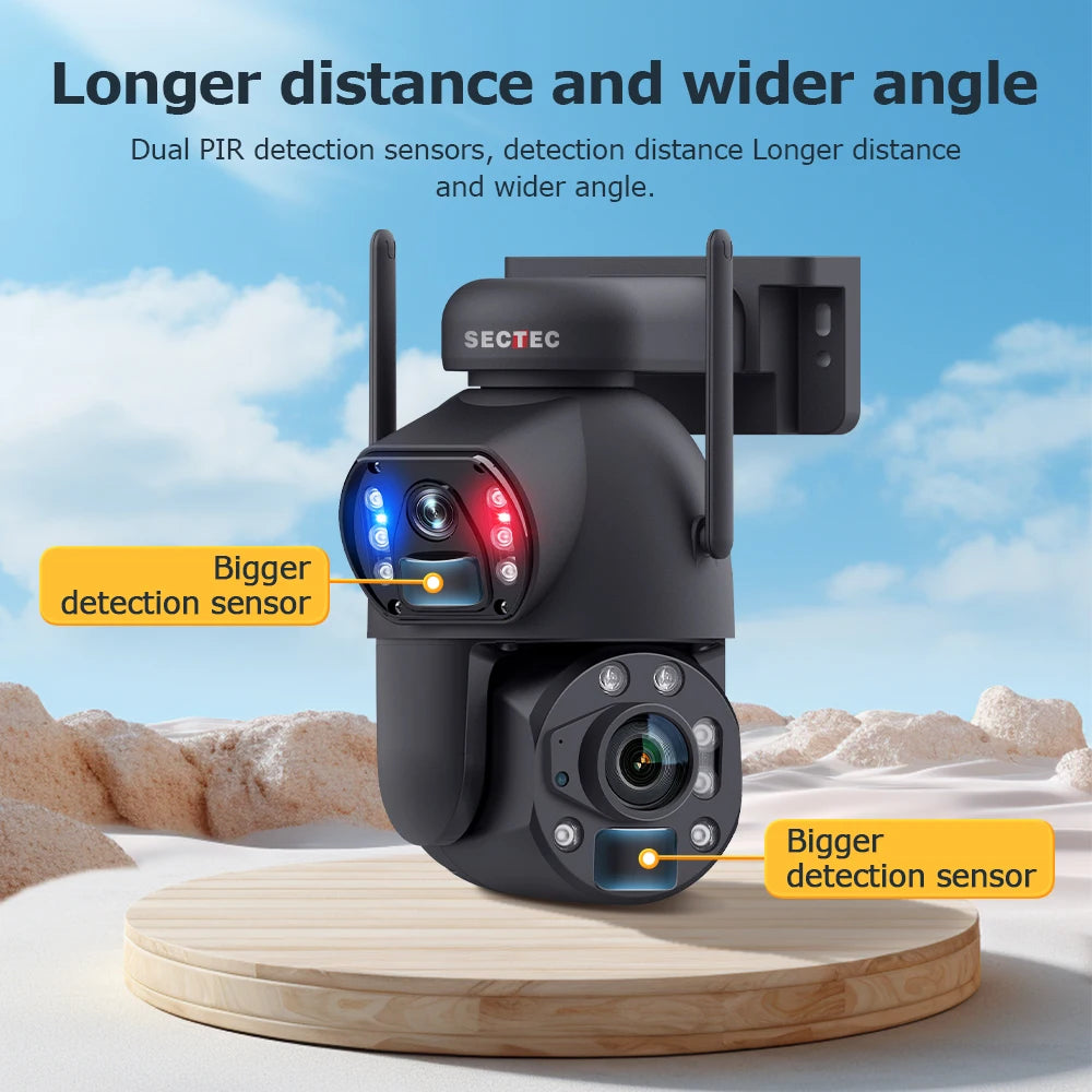 SECTEC Home Outdoor Security IP66 Waterproof Battery 36X Zoom 4G Camera Wifi Metal Dual Lens Laser Infrared Solar Outdoor Camera