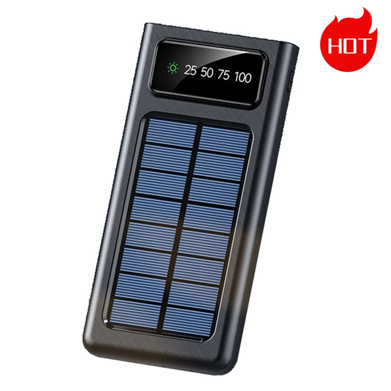 High Quality Power Bank 30000mAh Solar Power Bank LED Fill Light 2A Super Fast Charging with 4 Cable Portable Powerbank