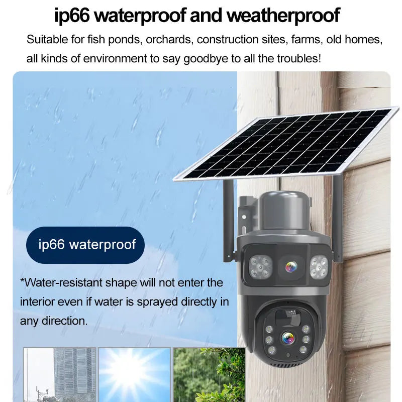 6MP Low Powered dual lens Solar Camera wifi Built-In Battery Two Way Audio Security Network 4G Outdoor home Full HD PTZ Camera