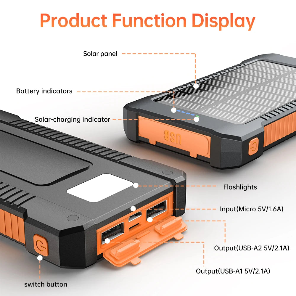 New Product Ideas 2026 Real 8000mAh Portable External Battery Solar Power Bank With LED Flashlight Large Capacity Power Bank