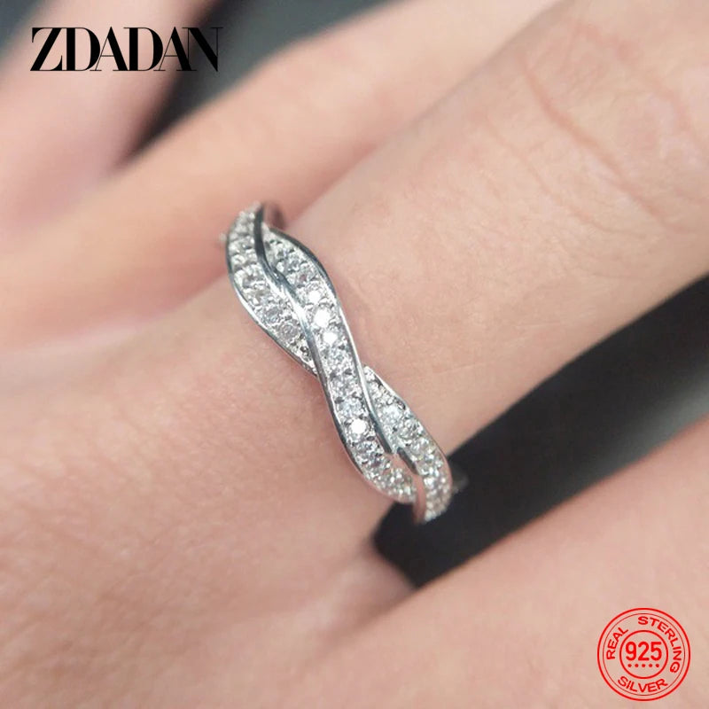 ZDADAN 925 Silver Twist Zircon Rings For Women Wedding Jewelry Gifts