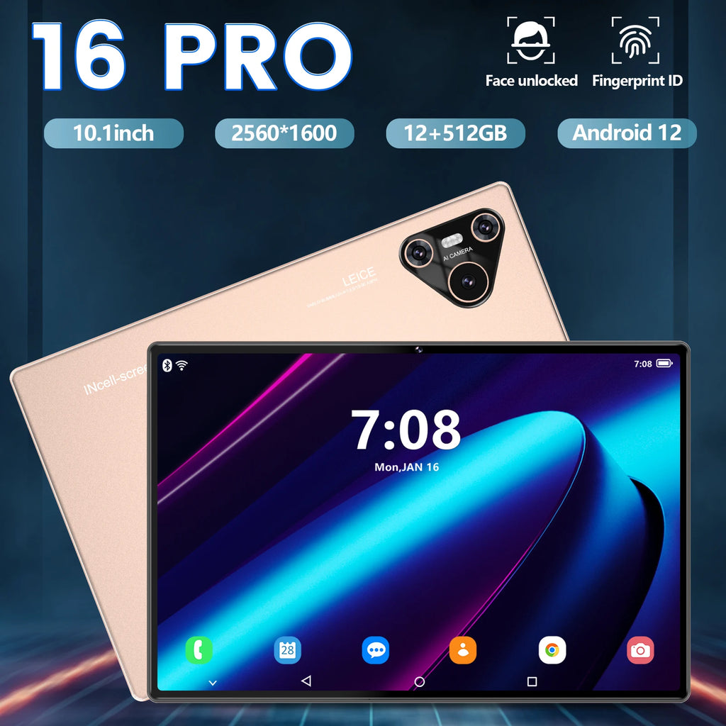 Hot 16 Pro 10.1inch Cross-Border Tablet for Adults Android System 14 12+256G MTK Octa Core New 2K Resolution Capacitive Screen