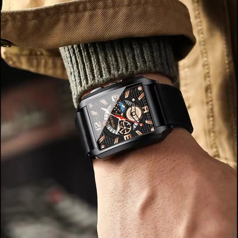 Binbond B6575 6575 Watch Stainless Steel Quartz Wrist Genuine Casual Square Waterproof Leather Belt Luminous Hands Men's Watches