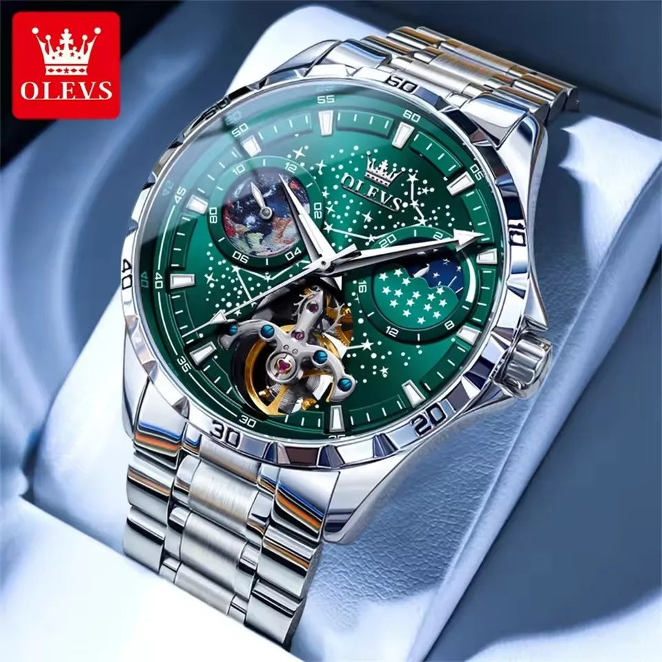 OLEVS 6689 Top Brand Men's Watches Fashion Original Automatic Mechanical Watch for Man Tourbillon Movement Waterproof Male Clock