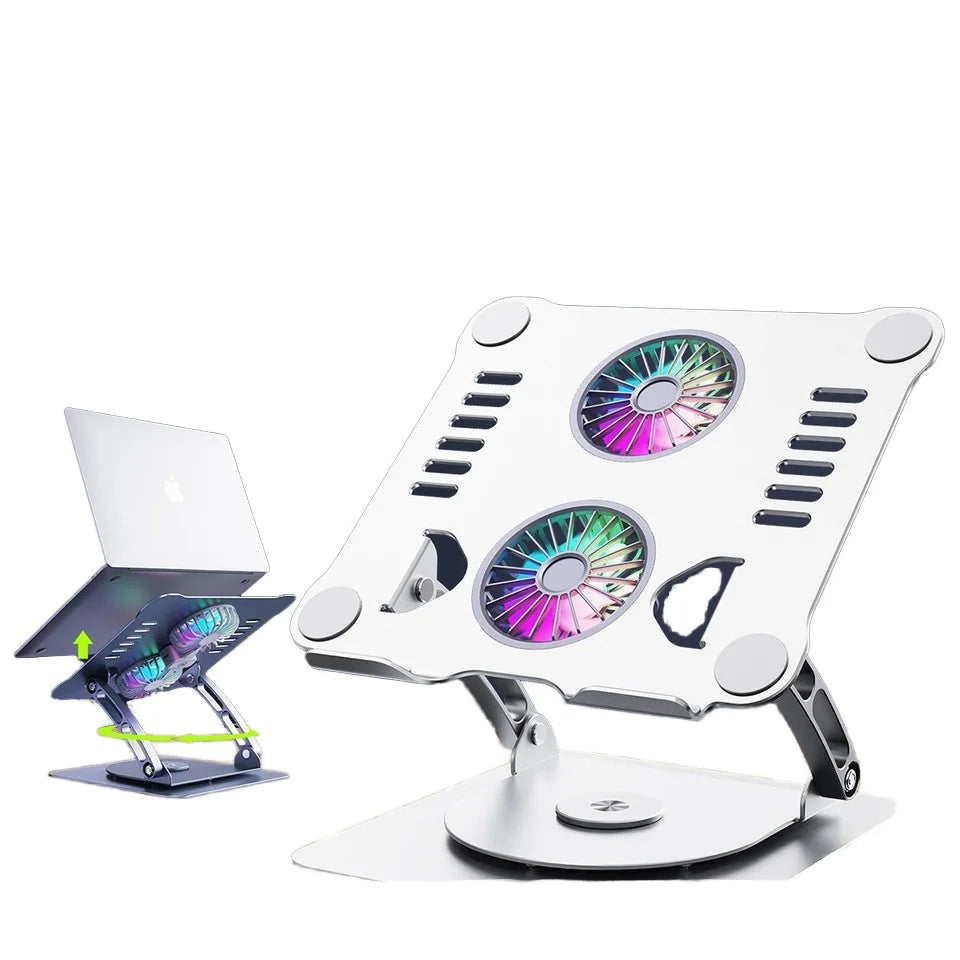 Dual-Fan 360 Rotation Aluminum Adjustable Foldable Ergonomic  Laptop Stand with Cooling Fan Desktop Tablet PC Stands Bulk Order