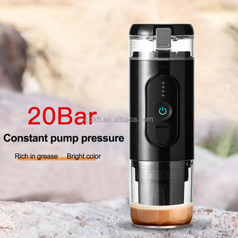 Small Home Fully Automatic Coffee Maker Portable USB/Battery Powered Capsule Compatible 15-18bar Pressure Lightweight Black