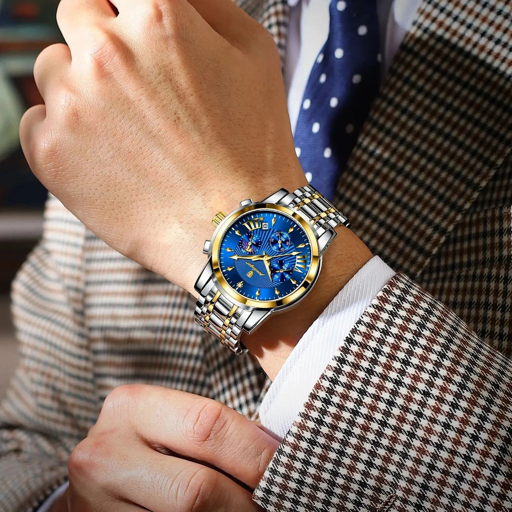 POEDAGAR 813 Fashion Men Quartz Watch Waterproof Luminous Date Chronograph Wristwatch Man Luxury Stainless Steel Men's Watches