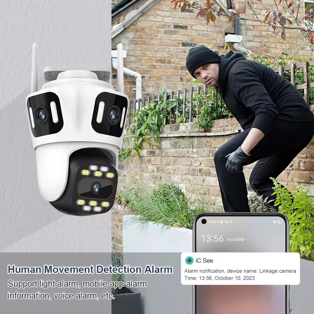 Wistino 6K HD Icsee Wifi Camera Outdoor Three Lens Waterproof Color Night Vision Dual CPU Cctv Camera Home Security