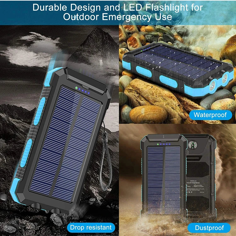 Best Seller Solar Power Bank Type-c 30000mah Dual Usb Solar Panel Phone Charger Outdoor Waterproof Portable Power Station