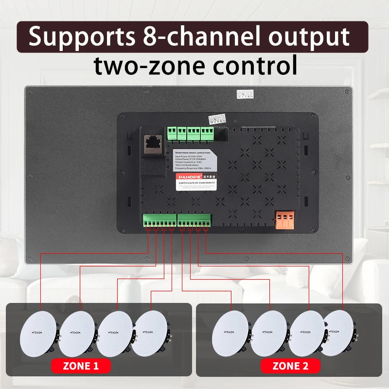 Smart Home Background Music System 7 Inch Tuya Android 11 Control Panel  Inwall Amplifier Home Theater Mini Audio System