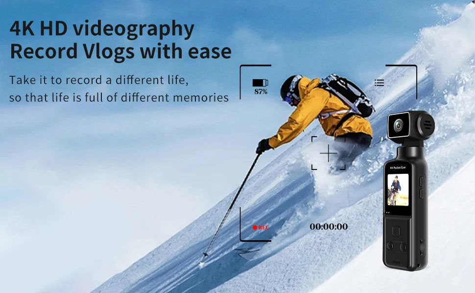 K1Sport High Definition 4K Action Camera with 180 Degree Rotate Wifi Transmission EIS 128GB Built-In Memory for Video Recording