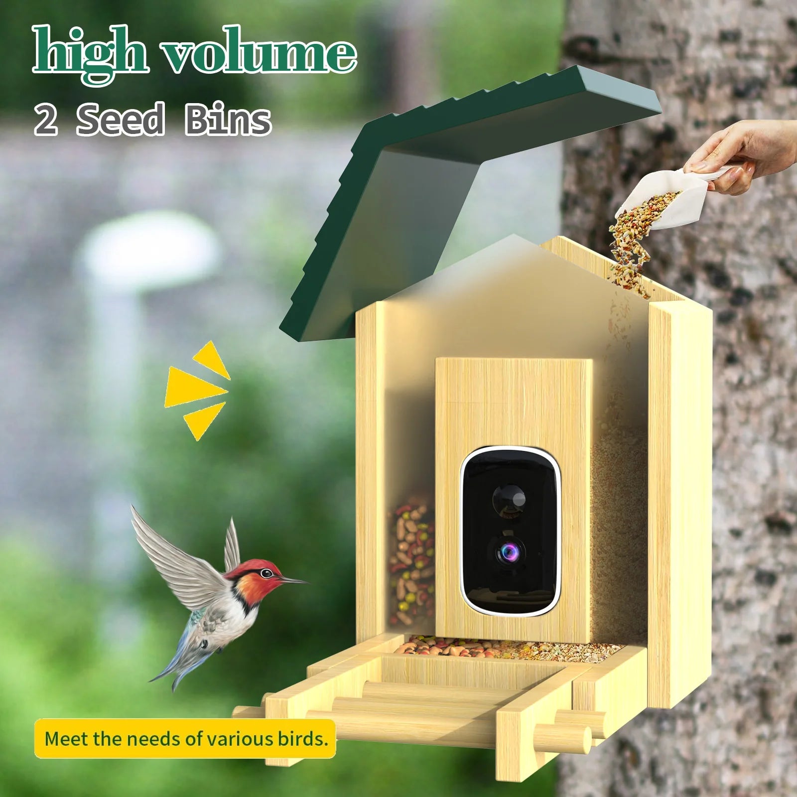 Smart Bird Feeder with Camera Solar Powered AI Camera for Identify Bird Species Auto Capture Bird Videos