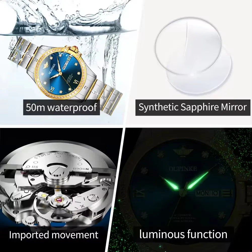Oupinke 3195 Automatic Mechanical Watch Bracelet Luxury Diamond Dial Calendar Luxury Women's Watches Waterproof for Ladies Wrist