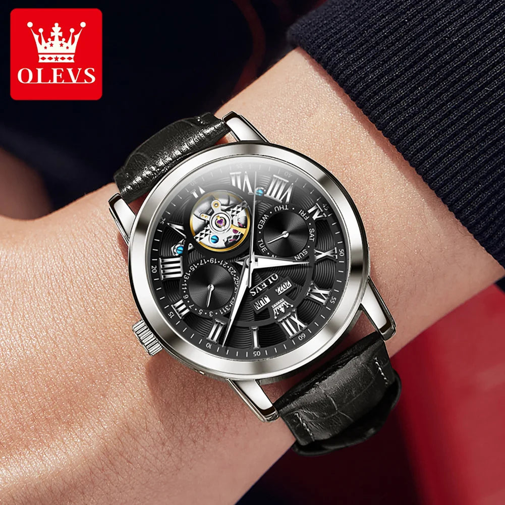 OLEVS 6668 Automatic Mechanical Men's Watches Flywheel Three Eyes Month Week Luxury Watch Automatic Mechanical SmartWatch