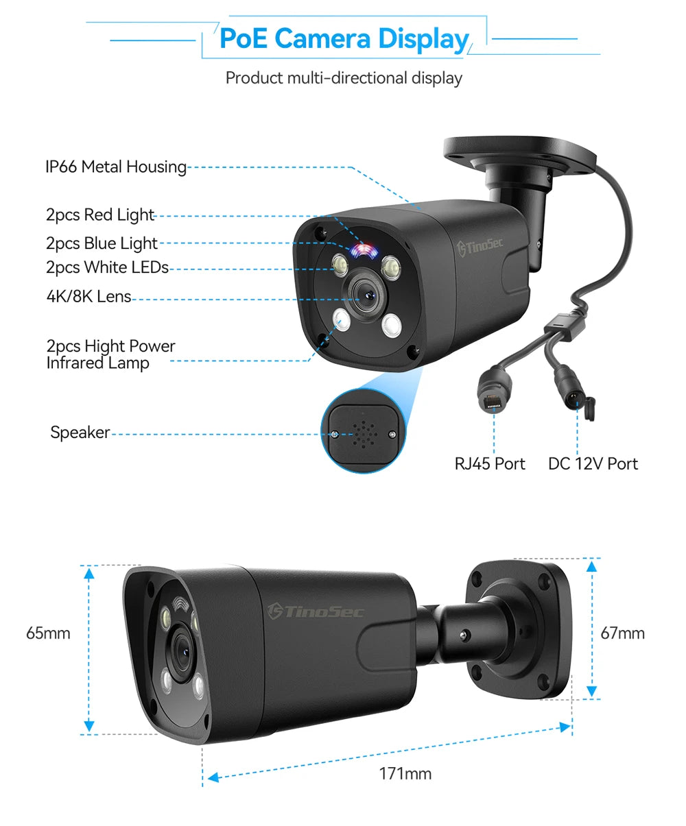Techage 4MP IP POE Camera Home Security CCTV Camera 8CH POE NVR Kit Security Camera System