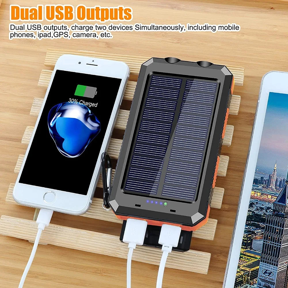 8000mAh 10000 Portable Solar Power Bank Charging Poverbank Three Defenses External Battery Charger Strong LED Light Double USB