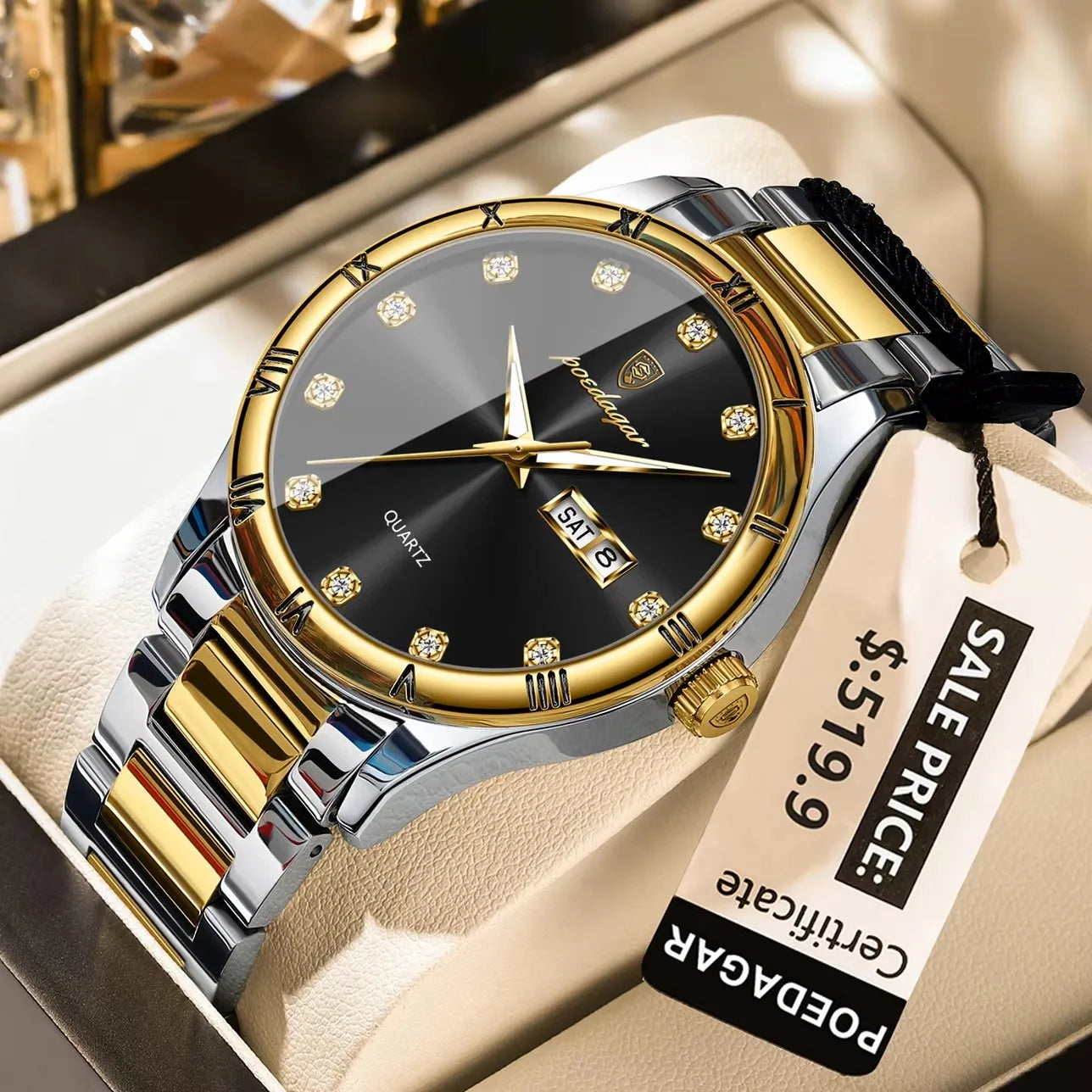 POEDAGAR 878 Waterproof Luminous Man Wristwatch Top Luxury Watch Man Date Week Quartz Stainless Steel Men's Watches Sports Reloj