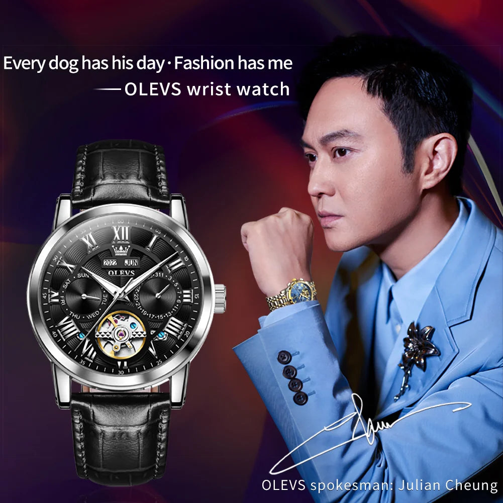 OLEVS 6668 Men's Watches Mirror Original Quartz Watch for Man Waterproof Luminous Stainless Steel Wristwatch Male Date Hours