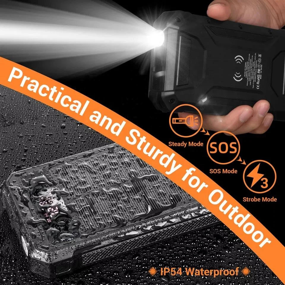 2025 Best Selling Fast Charging Waterproof Solar Power Bank 30000mAh 10W Wireless Charge Battery Watt  LED DisplayFlashlights