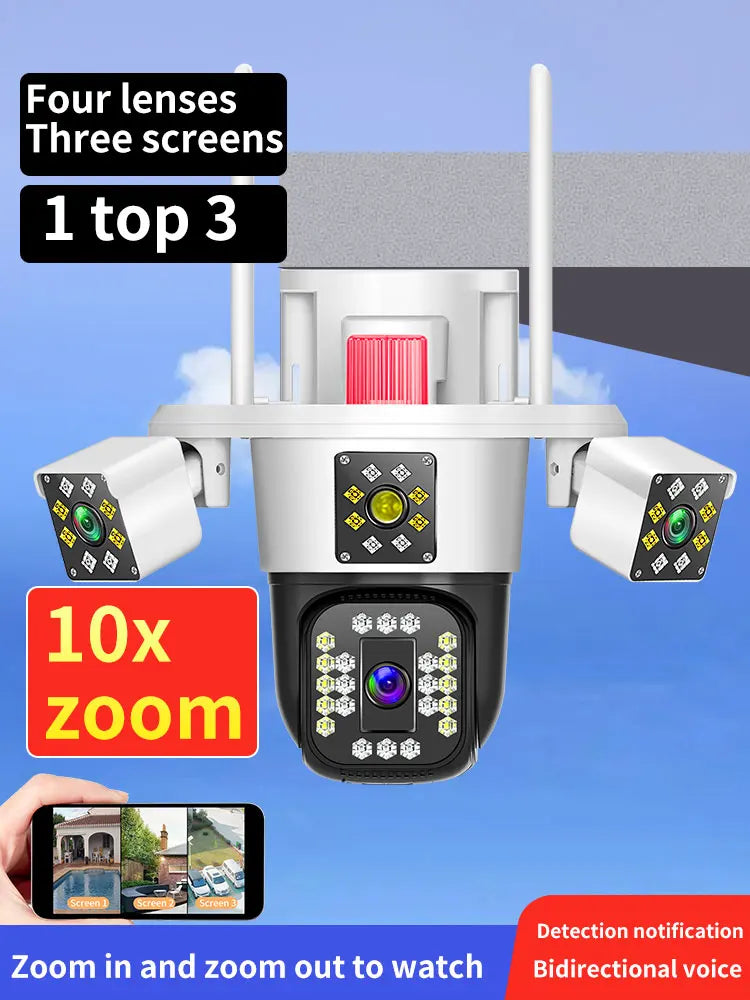 IPC360Home 12mp Outdoor Wifi Camera Home Wireless Home Security Panorama Cctv Ip Cameras Three Lens Three Screen 6K PTZ