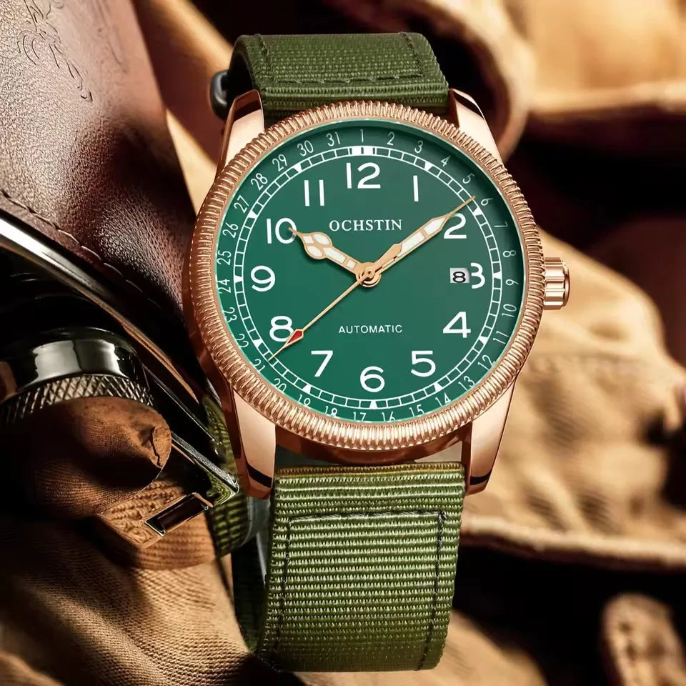OCHSTIN 7006 GA7006 Nylon Band Genuine Leather Clock Automatic Business Luminous Hands Dial Mechanical Men's Watches Relogio