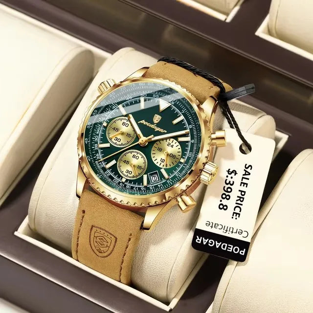 POEDAGAR 960 Luxury Watch for Men Sport Quartz Leather Men's Watches Waterproof Luminous Date Chronograph Man Watch 2025