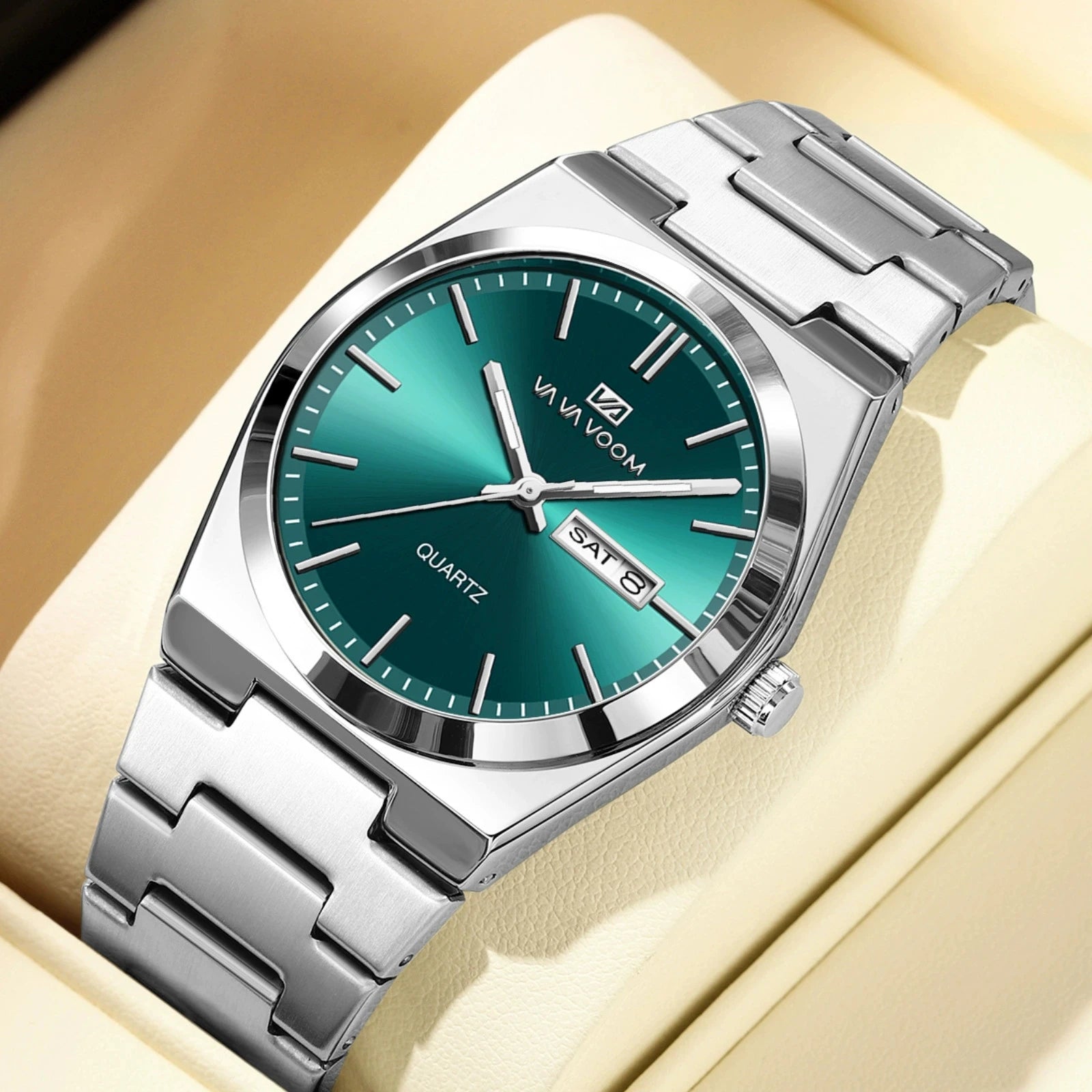 Hannah Martin Vava Voom 2871 Luxury Quartz Men Wristwatch Waterproof Luminous  Week Date Stainless Steel Men's Watches for Male