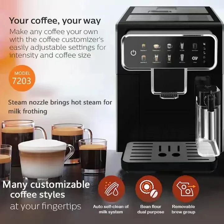 Mini Electric Programmable Commercial Automatic Coffee Machine One Button Bean to Cup Cappuccino Maker with Milk Tank