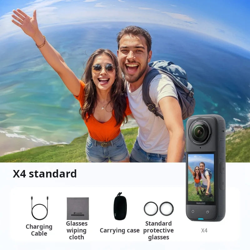 X625 Insta360 X4 Waterproof 8k 360 Action Camera, 4k Wide-angle Video,135 Min Battery Life, Ai Editing, Stabilization, for Sport