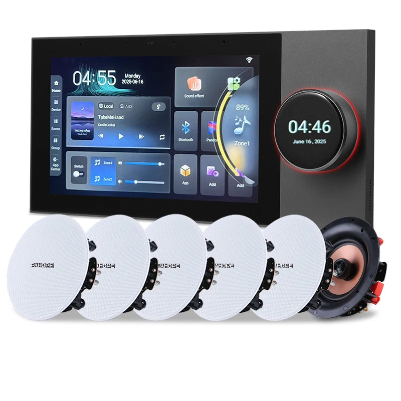 Smart Home Background Music System 7 Inch Tuya Android 11 Control Panel  Inwall Amplifier Home Theater Mini Audio System