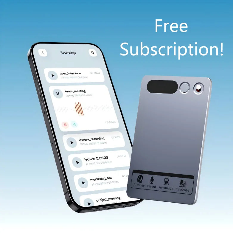 ChatGPT 5 Free Membership AI Note Taker Voice Recorder for Meeting Transcribe Summary Mind Map | Button Start 64Gb 36H Recording