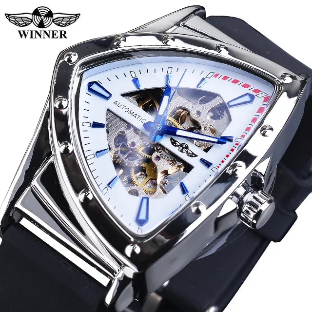 WINNER Sport Style Men's Watches Transparent Mechanical Watch Triangle Automatic   With Luminous Pointers