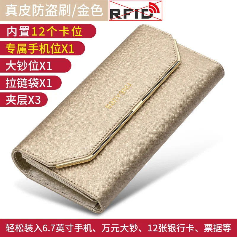 April New Women's Wallet Long Multiple Card Position Ladies Handbag Simple Fashion Genuine Leather Women's Bags Thin BYN-1655