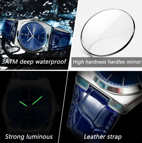 Poedagar 930 Fashion Casual Men's Watches Leather Strap Luxury Waterproof New Business Quartz Wrist Watch for Men Montre Relojes