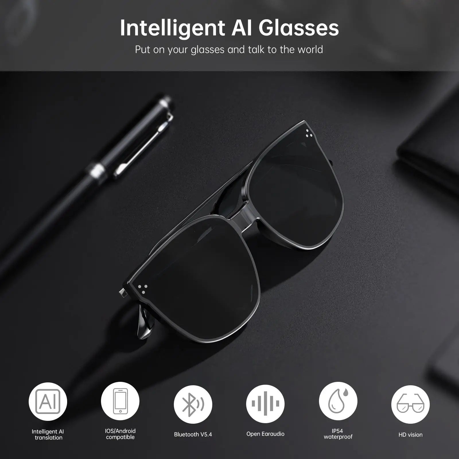 Factory Direct Supply HY1008 Smart Glasses Bone Conduction Call Music Connection Wear Comfortable Plastic Silicone Stainless