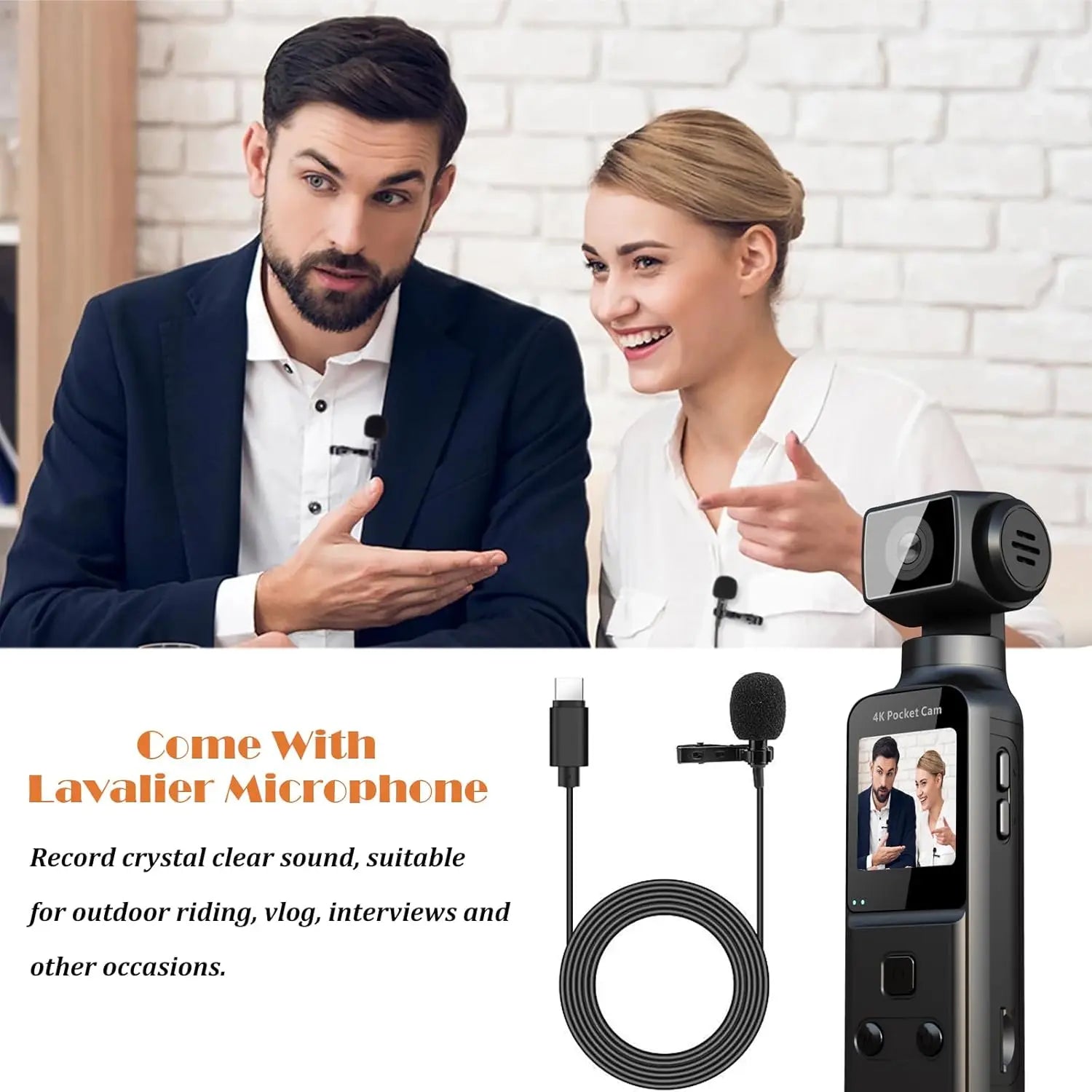 4K Body Camera with External Microphone, Mini Video & Audio Pocket Cam 180° Rotation Camera