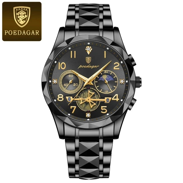 POEDAGAR Watch for Men 972 Luxury Steel Band Man Quartz Wrist Watch Waterproof Luminous Chronograph Men's Watches Reloj Clock