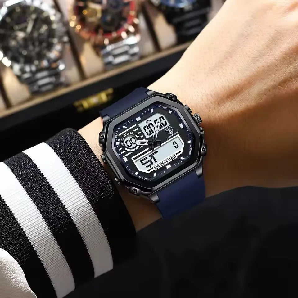 POEDAGAR 993 Sports LED Men Watch Waterproof Luminous Square Man Wristwatch Silicone Strap Electronic Quartz Men's Watches