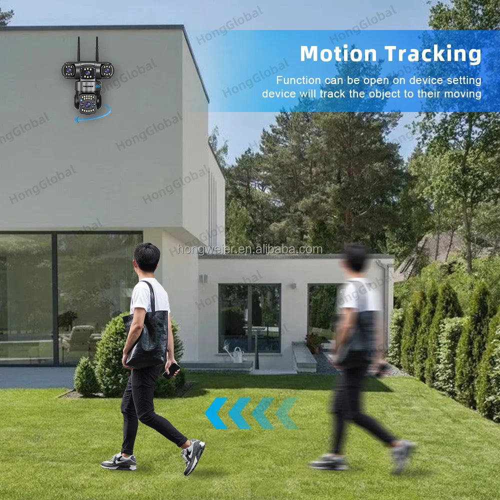 HongGlobal 6MP 360 Network Surveil PTZ 3Lens 4G LTE Network Camera Home Indoor Security Outdoor V380 Pro 4G Sim Card CCTV Camera