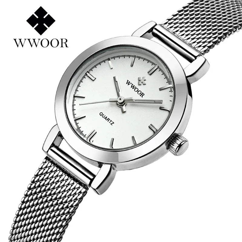 WWOOR Quartz Watch for Women Elegant Stainless Steel Women's Watches Gifts Waterproof Fashion Trend Simple Ladies Watch