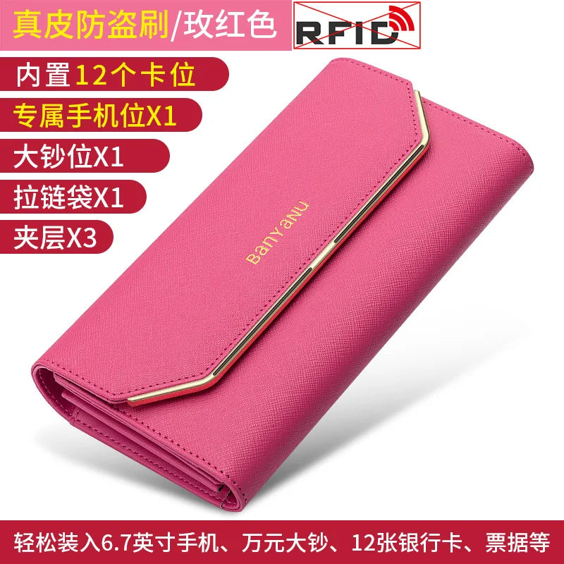 April New Women's Wallet Long Multiple Card Position Ladies Handbag Simple Fashion Genuine Leather Women's Bags Thin BYN-1655