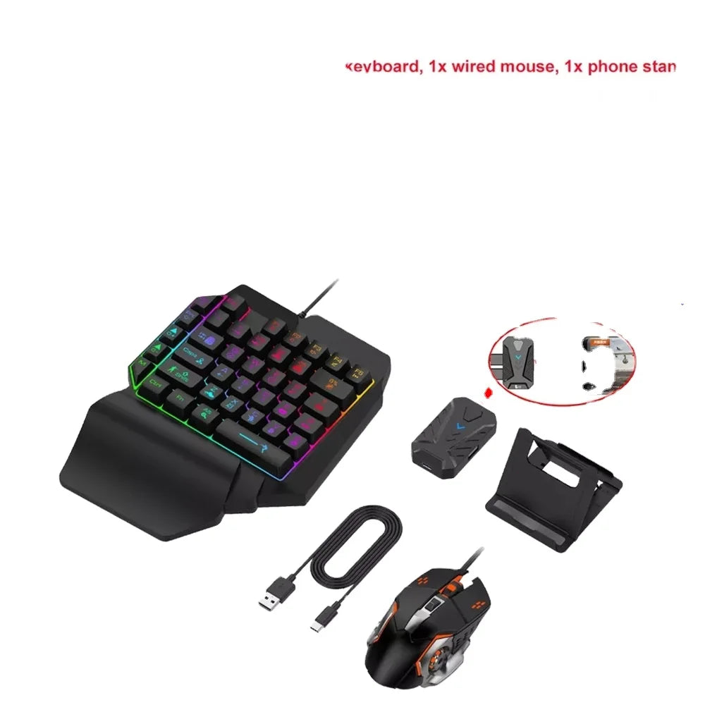 4 in 1 One Hand Gaming Keyboard and Mouse Backlight Wireless BT Game Converter for Android IOS FPS Mobile Phone