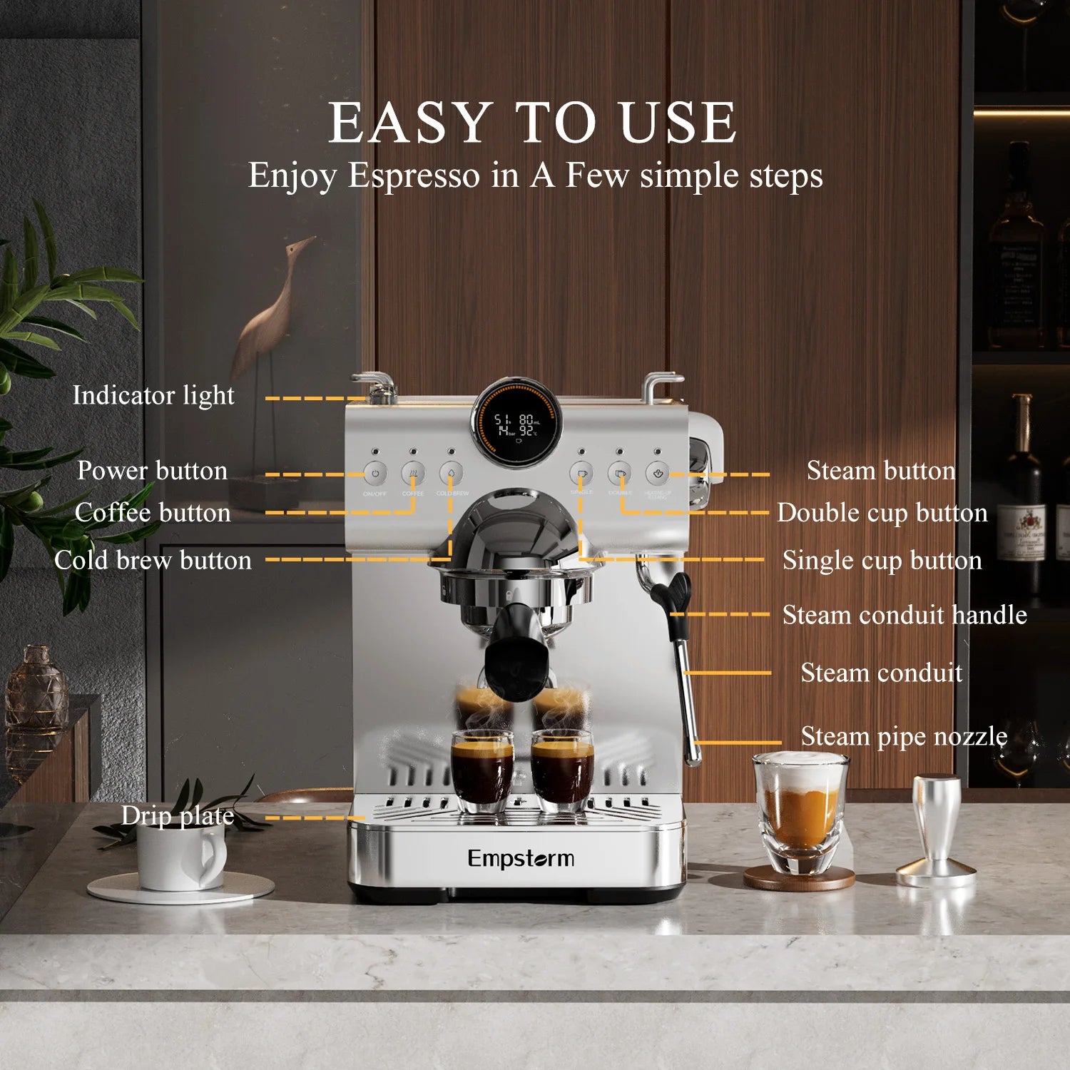 Empstorm CB1 Espresso Machine 120v Electric Semi Automatic Coffee Machine US Local Stock  with Complete Accessories