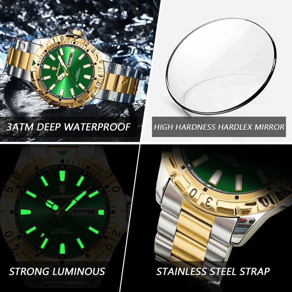 New POEDAGAR 959 Luxury Watch for Man Reloj Sports Men Quartz Watch Waterproof Luminous Date Week Stainless Steel Men's Watches