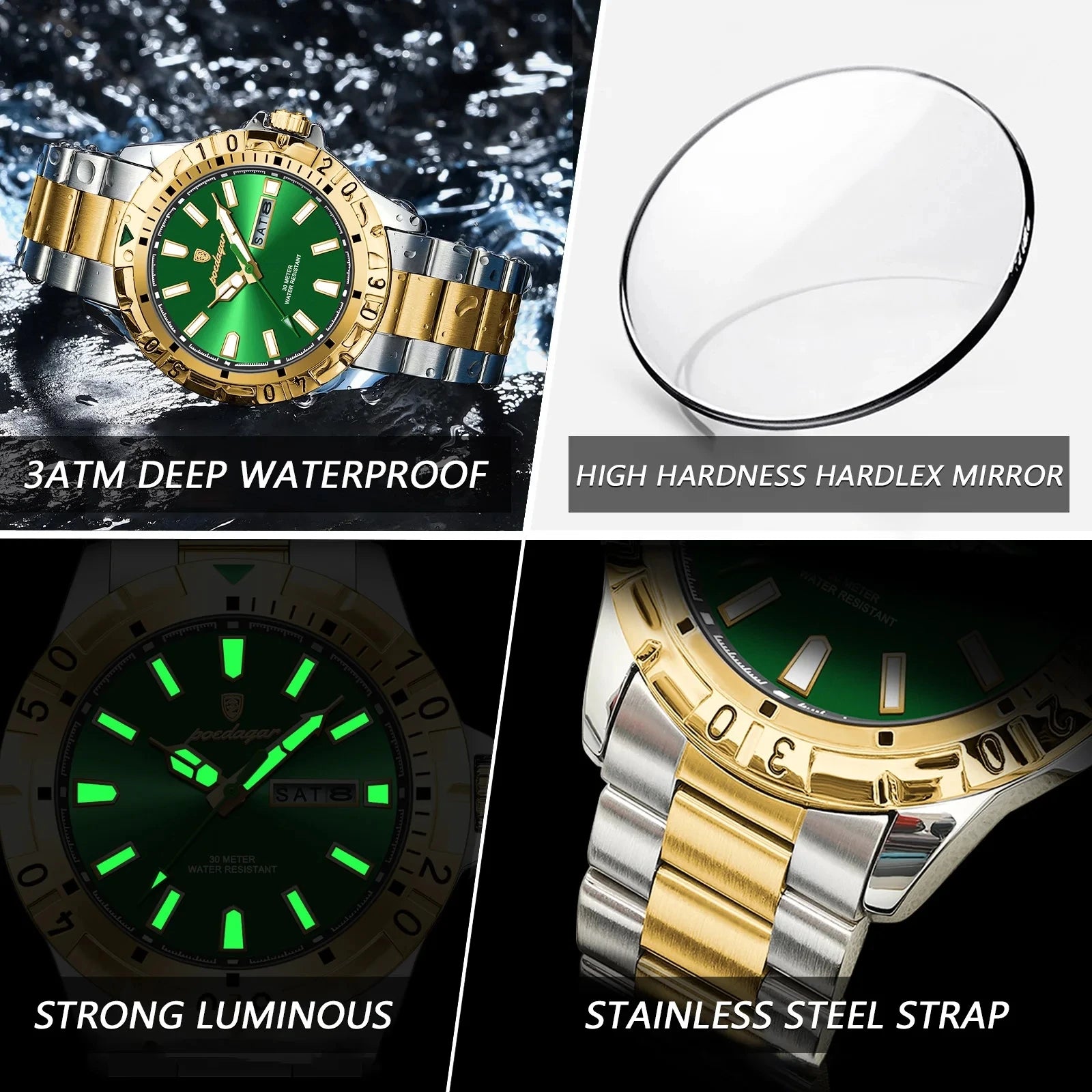 New POEDAGAR 959 Luxury Watch for Man Reloj Sports Men Quartz Watch Waterproof Luminous Date Week Stainless Steel Men's Watches