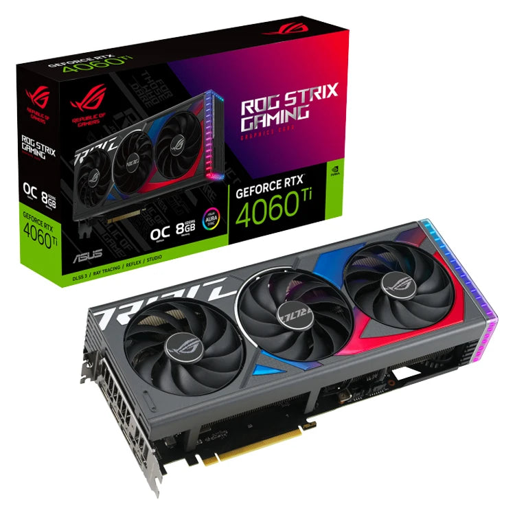 Used ASU'S ROG STRIX GeForce RTX 4060 Ti 8GB GDDR6 OC Edition Gaming Graphics Card With 4th Gen Tensor Cores Support OverClock