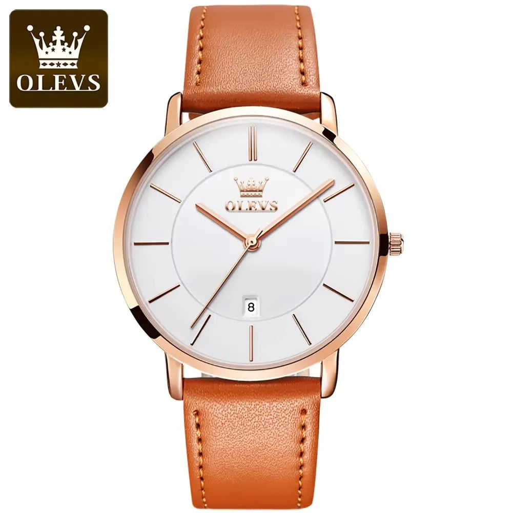 OLEVS 5869 Men's Watches Leather Strap Waterproof Auto Date Man Watch Fashion Simplicity Ultra Thin Quartz Wrist Watch for Men