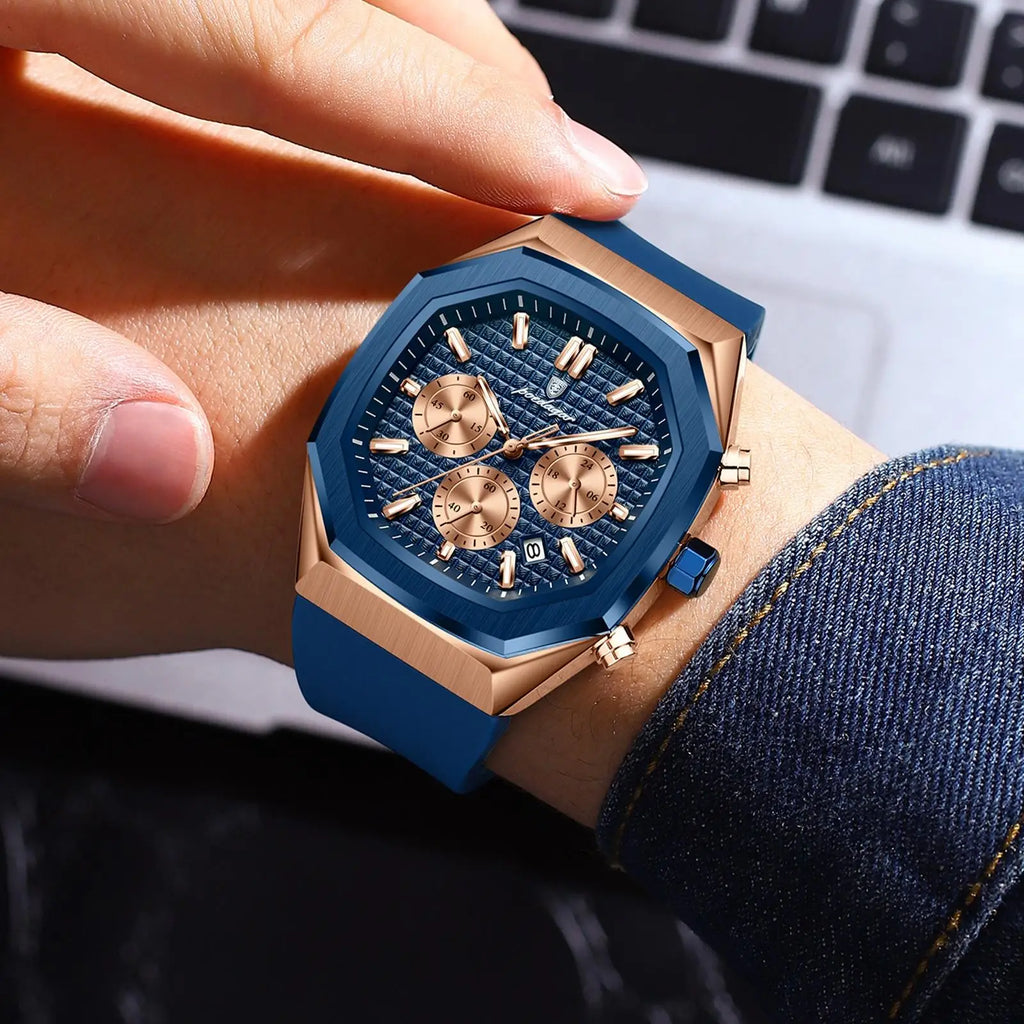 POEDAGAR 893 Sports Man Wrist Waterproof Luminous Luxury Watch Male Soft Silicone Strap Chronograph Date Quartz Men's Watches