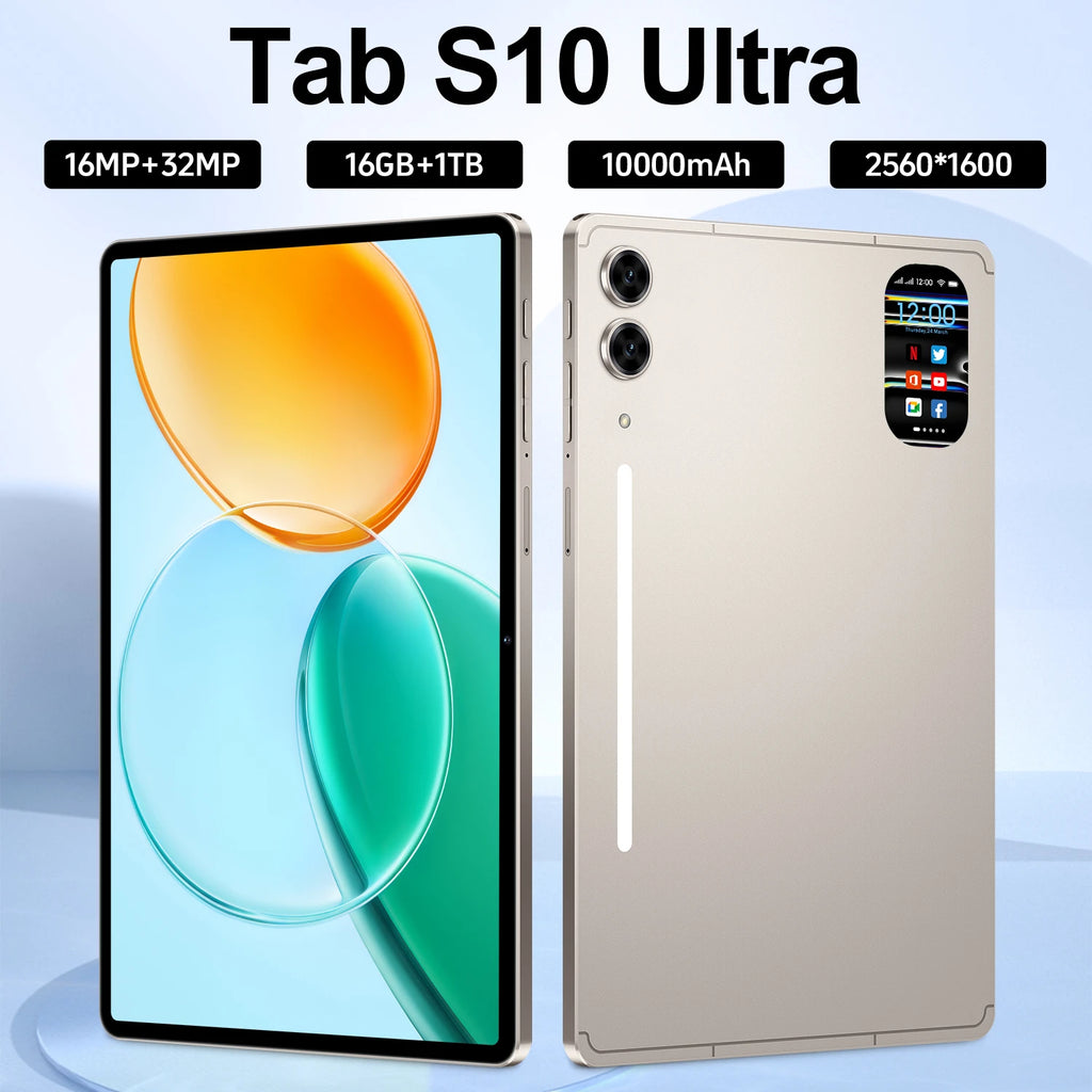 2026 New Arrival 5G Smart Education Tablet 10.1 Inch Tab S10 Ultra 16GB+1TB Deca Core Android 15 10000mAh Large Battery